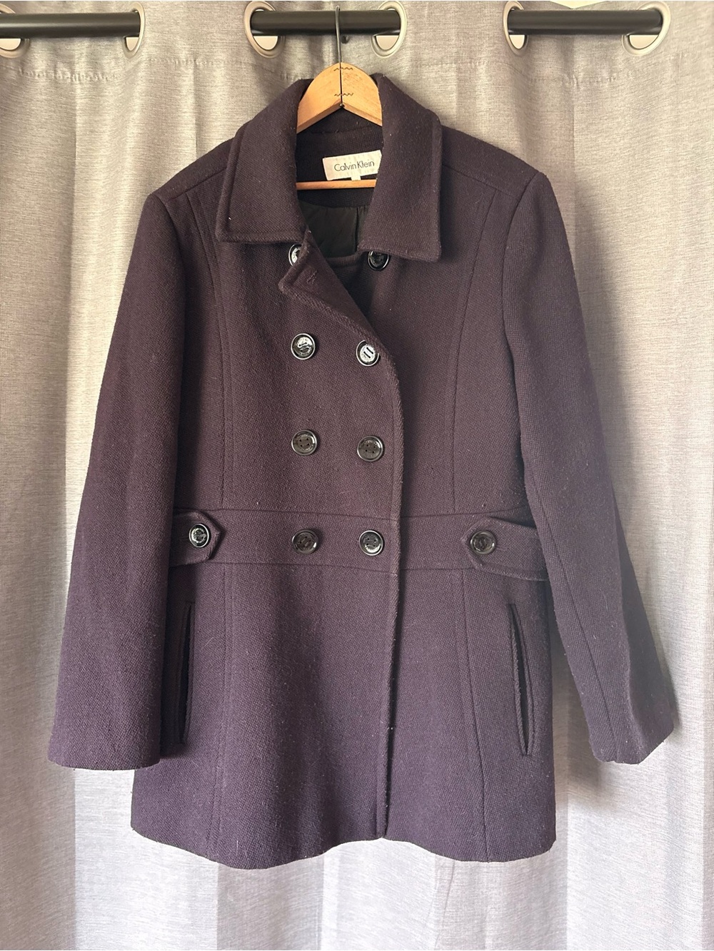 Calvin Klein Women's Double-Breasted Peacoat - Deep Plum womens 14
